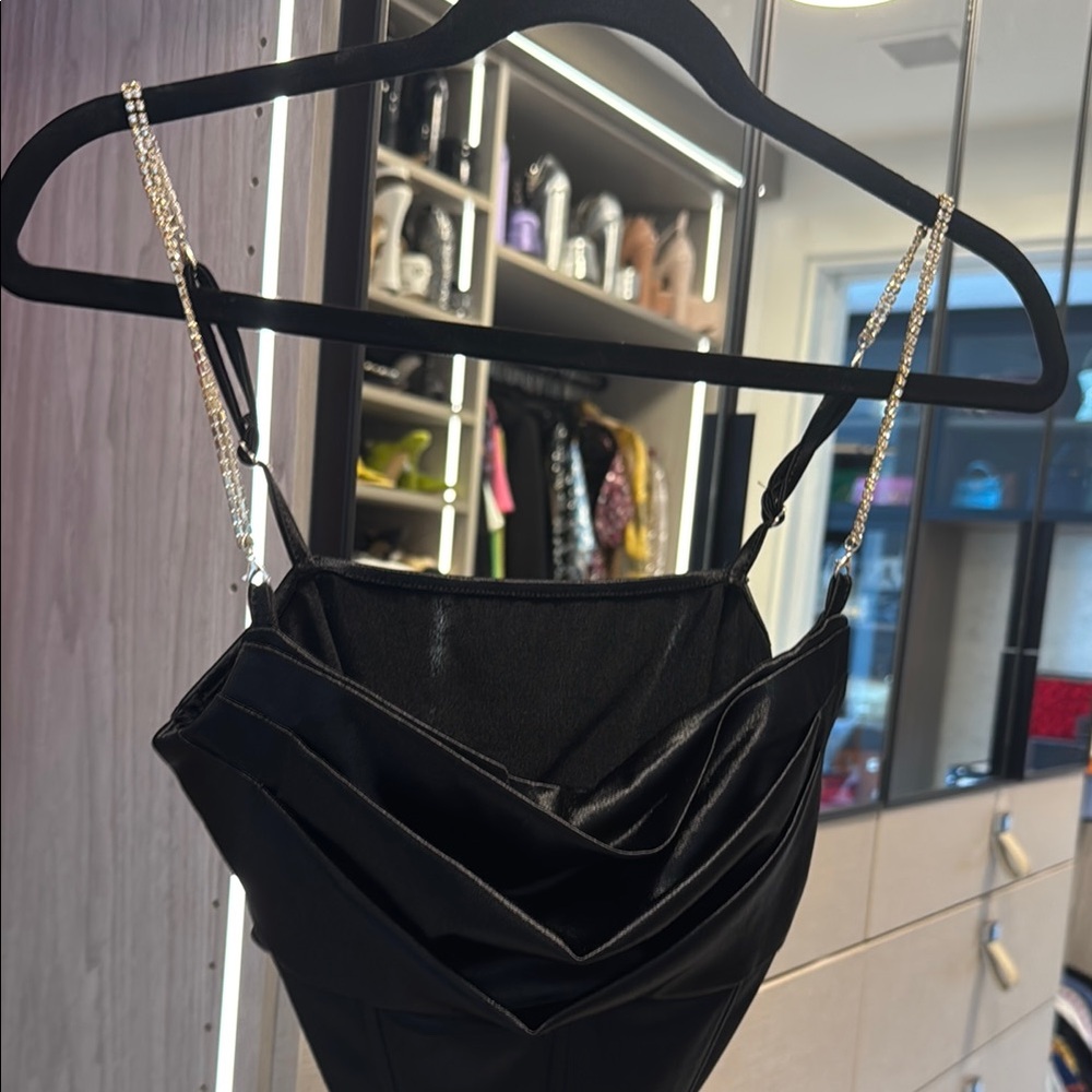Commense Black Crop Top with Chain Straps